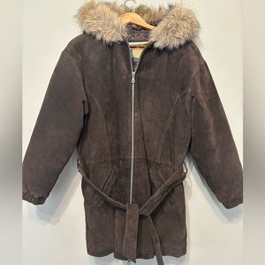 WILSONS LEATHER Vintage Suede Leather Hooded Parka Coat